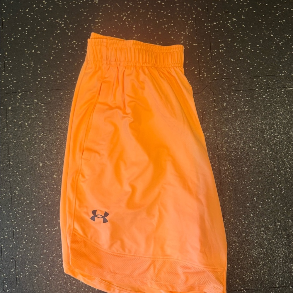 Vibrant Orange Athletic Shorts with Breathable Fabric and Stretch Fit